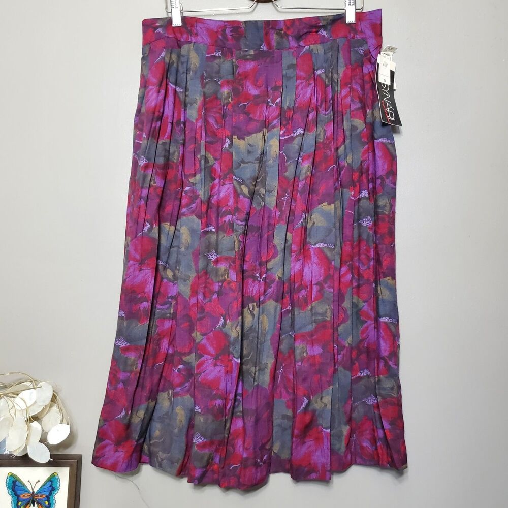 Vintage Synari Skirt Womens Size 20 Floral Print Midi Pleated Pockets NOS Tags